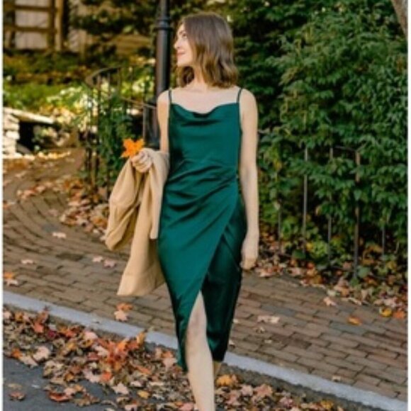 re:named Dresses & Skirts - Re:Named Emerald Raya Satin Slip Dress